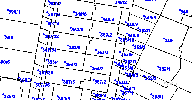 Parcela st. 353/3 v KÚ Mutěnice, Katastrální mapa