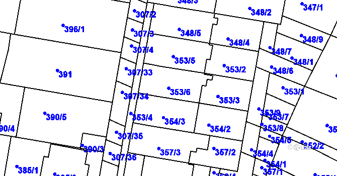 Parcela st. 353/6 v KÚ Mutěnice, Katastrální mapa