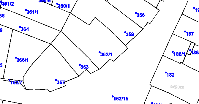 Parcela st. 362/1 v KÚ Mutěnice, Katastrální mapa