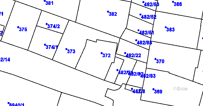 Parcela st. 372 v KÚ Mutěnice, Katastrální mapa