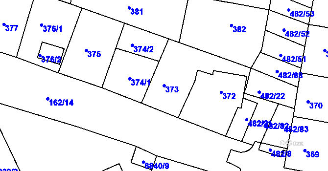 Parcela st. 373 v KÚ Mutěnice, Katastrální mapa