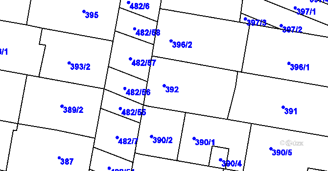 Parcela st. 392 v KÚ Mutěnice, Katastrální mapa