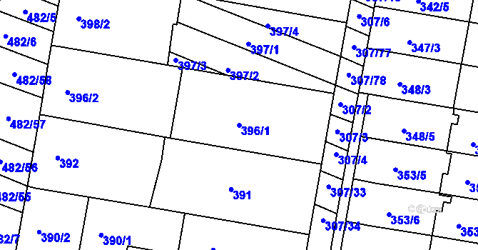 Parcela st. 396/1 v KÚ Mutěnice, Katastrální mapa