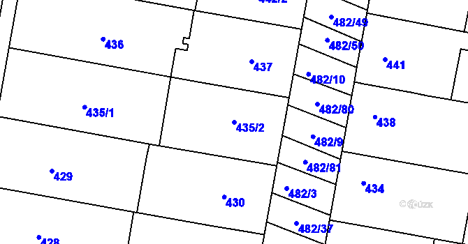 Parcela st. 435/2 v KÚ Mutěnice, Katastrální mapa