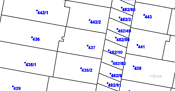 Parcela st. 437 v KÚ Mutěnice, Katastrální mapa