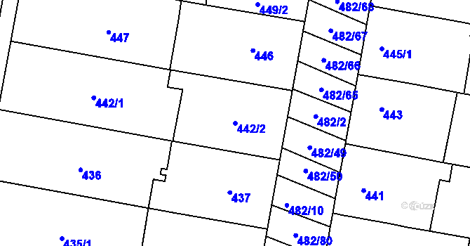 Parcela st. 442/2 v KÚ Mutěnice, Katastrální mapa