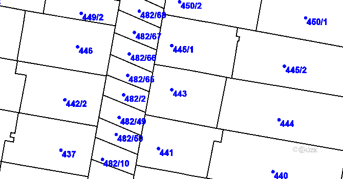Parcela st. 443 v KÚ Mutěnice, Katastrální mapa