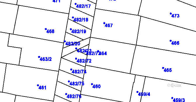 Parcela st. 464 v KÚ Mutěnice, Katastrální mapa
