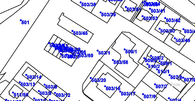 Parcela st. 503/1 v KÚ Mutěnice, Katastrální mapa