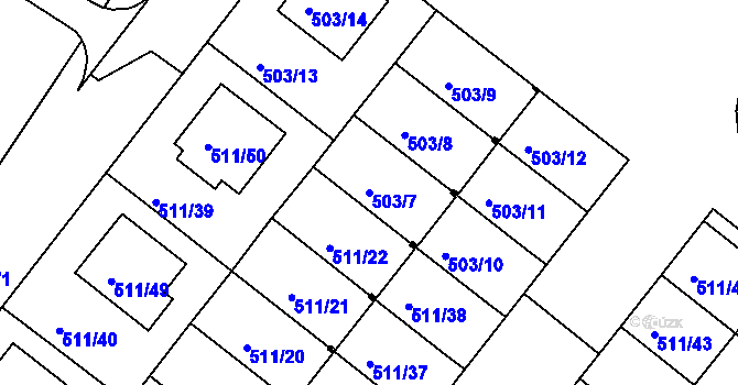 Parcela st. 503/7 v KÚ Mutěnice, Katastrální mapa