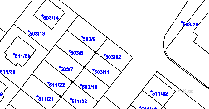 Parcela st. 503/12 v KÚ Mutěnice, Katastrální mapa