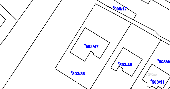 Parcela st. 503/47 v KÚ Mutěnice, Katastrální mapa
