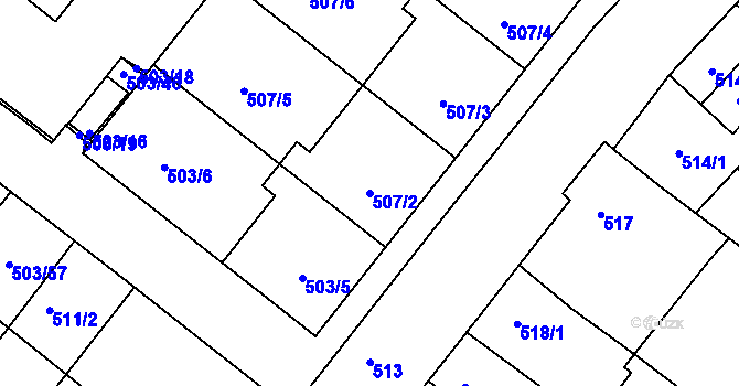 Parcela st. 507/2 v KÚ Mutěnice, Katastrální mapa