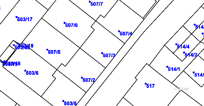 Parcela st. 507/3 v KÚ Mutěnice, Katastrální mapa