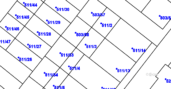 Parcela st. 511/3 v KÚ Mutěnice, Katastrální mapa