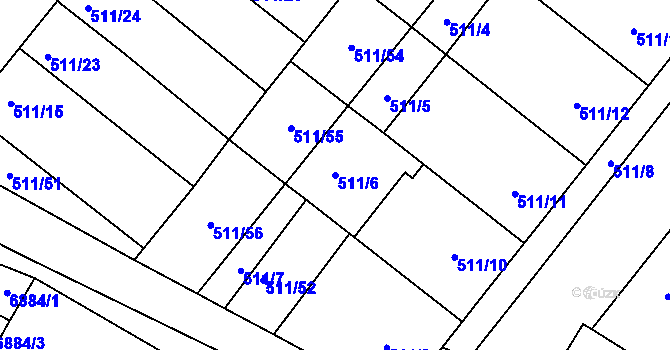 Parcela st. 511/6 v KÚ Mutěnice, Katastrální mapa