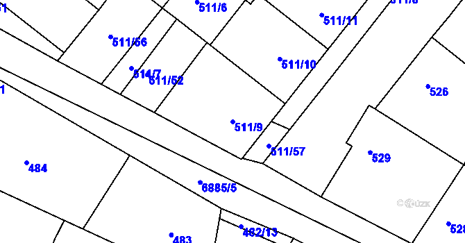 Parcela st. 511/9 v KÚ Mutěnice, Katastrální mapa