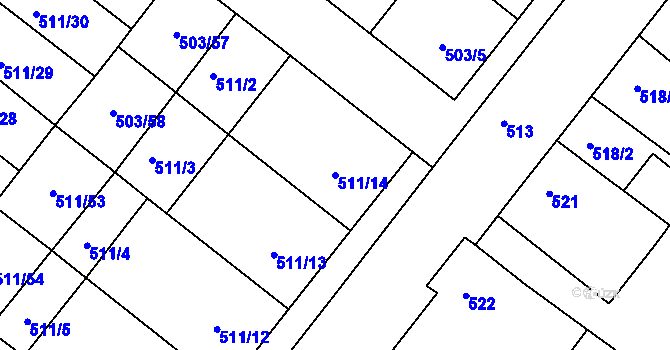 Parcela st. 511/14 v KÚ Mutěnice, Katastrální mapa