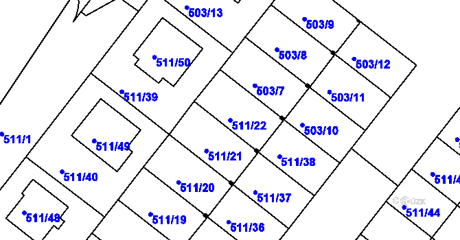 Parcela st. 511/22 v KÚ Mutěnice, Katastrální mapa