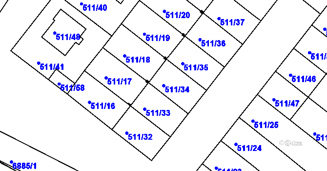 Parcela st. 511/34 v KÚ Mutěnice, Katastrální mapa