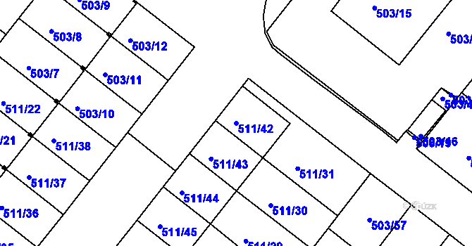 Parcela st. 511/42 v KÚ Mutěnice, Katastrální mapa