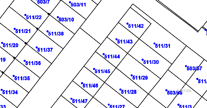 Parcela st. 511/44 v KÚ Mutěnice, Katastrální mapa
