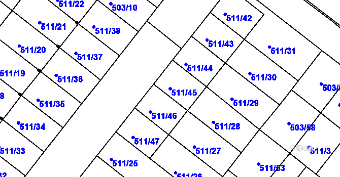 Parcela st. 511/45 v KÚ Mutěnice, Katastrální mapa