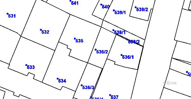 Parcela st. 536/2 v KÚ Mutěnice, Katastrální mapa