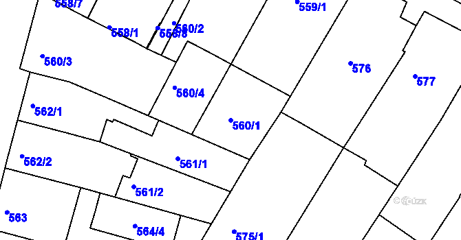 Parcela st. 560/1 v KÚ Mutěnice, Katastrální mapa