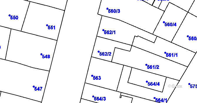 Parcela st. 562/2 v KÚ Mutěnice, Katastrální mapa