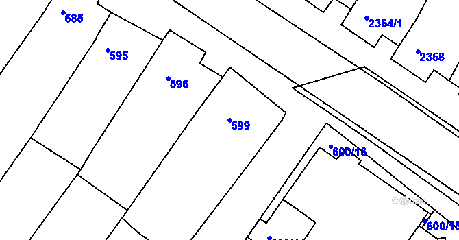 Parcela st. 599 v KÚ Mutěnice, Katastrální mapa