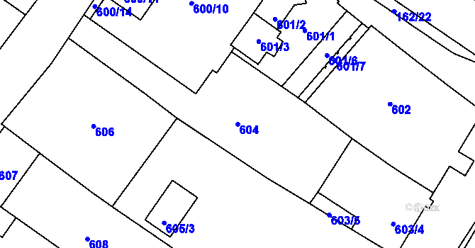 Parcela st. 604 v KÚ Mutěnice, Katastrální mapa