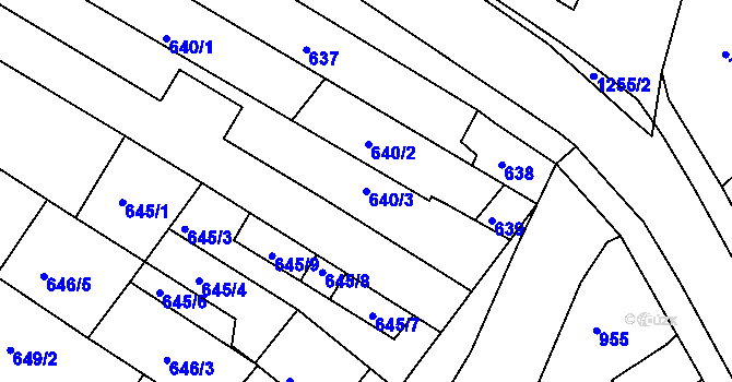 Parcela st. 640/3 v KÚ Mutěnice, Katastrální mapa