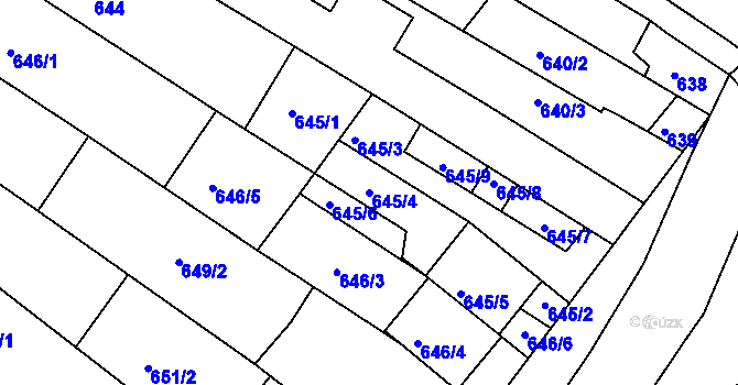 Parcela st. 645/4 v KÚ Mutěnice, Katastrální mapa