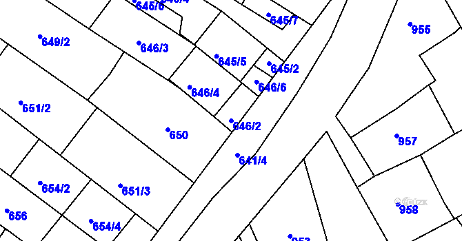 Parcela st. 646/2 v KÚ Mutěnice, Katastrální mapa