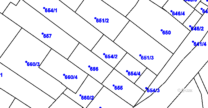 Parcela st. 654/2 v KÚ Mutěnice, Katastrální mapa