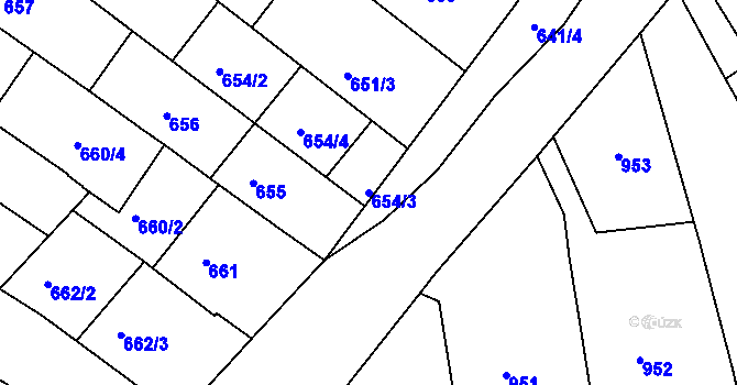 Parcela st. 654/3 v KÚ Mutěnice, Katastrální mapa