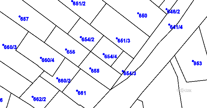Parcela st. 654/4 v KÚ Mutěnice, Katastrální mapa