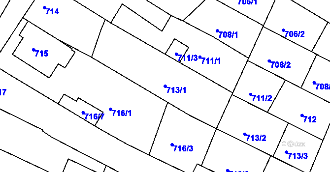 Parcela st. 713/1 v KÚ Mutěnice, Katastrální mapa