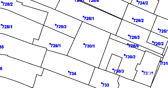 Parcela st. 730/1 v KÚ Mutěnice, Katastrální mapa