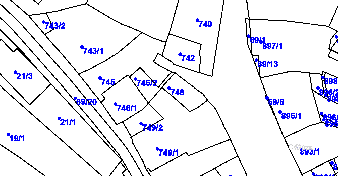 Parcela st. 748 v KÚ Mutěnice, Katastrální mapa