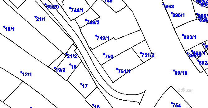 Parcela st. 750 v KÚ Mutěnice, Katastrální mapa