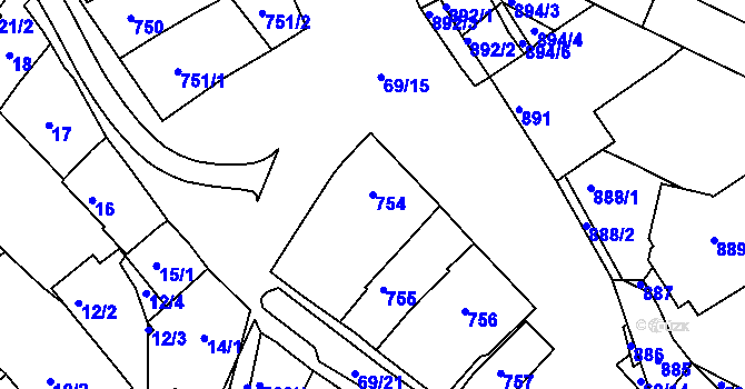 Parcela st. 754 v KÚ Mutěnice, Katastrální mapa