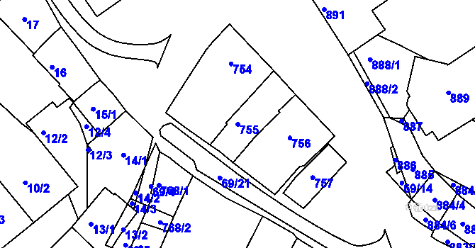 Parcela st. 755 v KÚ Mutěnice, Katastrální mapa