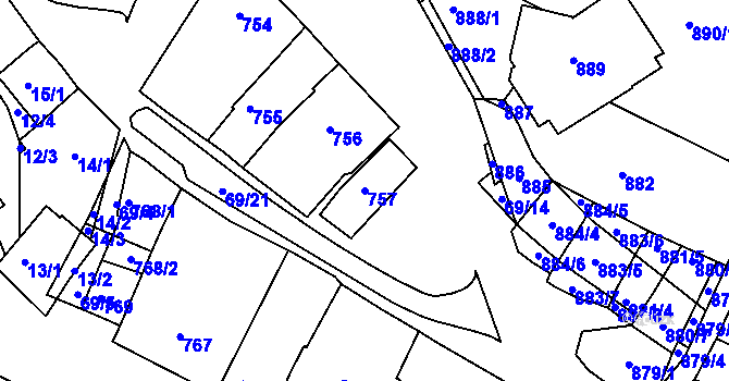 Parcela st. 757 v KÚ Mutěnice, Katastrální mapa