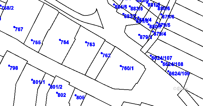 Parcela st. 762 v KÚ Mutěnice, Katastrální mapa