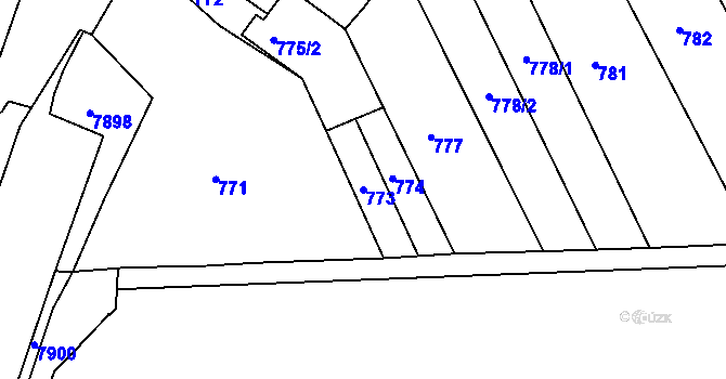 Parcela st. 773 v KÚ Mutěnice, Katastrální mapa