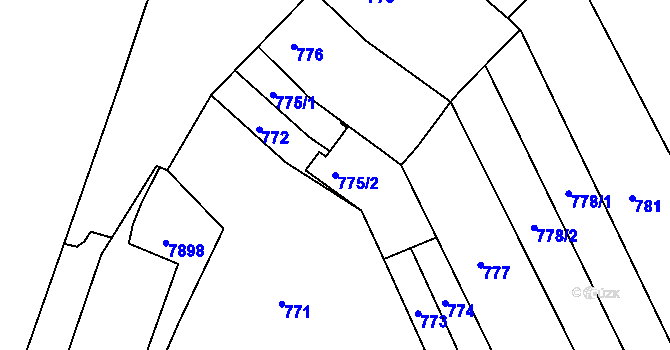 Parcela st. 775/2 v KÚ Mutěnice, Katastrální mapa