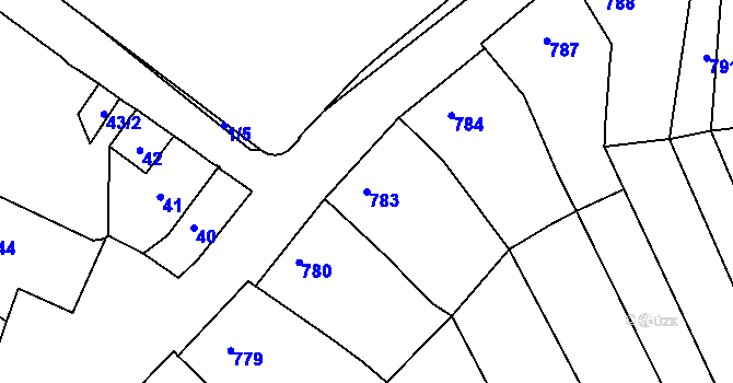 Parcela st. 783 v KÚ Mutěnice, Katastrální mapa
