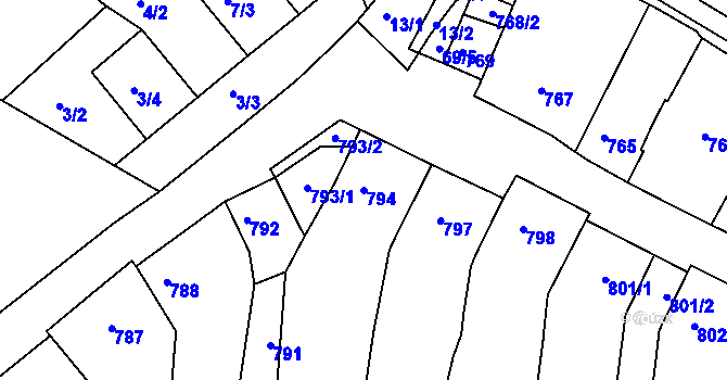 Parcela st. 794 v KÚ Mutěnice, Katastrální mapa